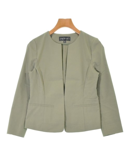 INDIVI（インディヴィ）ノーカラージャケット カーキ サイズ:34(XS位) レディース/2200646754079