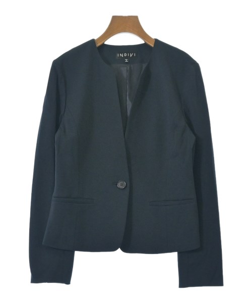 INDIVI(インディヴィ)ノーカラージャケット 紺 サイズ:40(L位)/2200657924041