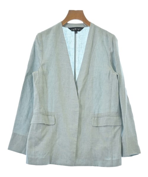 INDIVI(インディヴィ)ノーカラージャケット 青 サイズ:36(S位)/2200662982074
