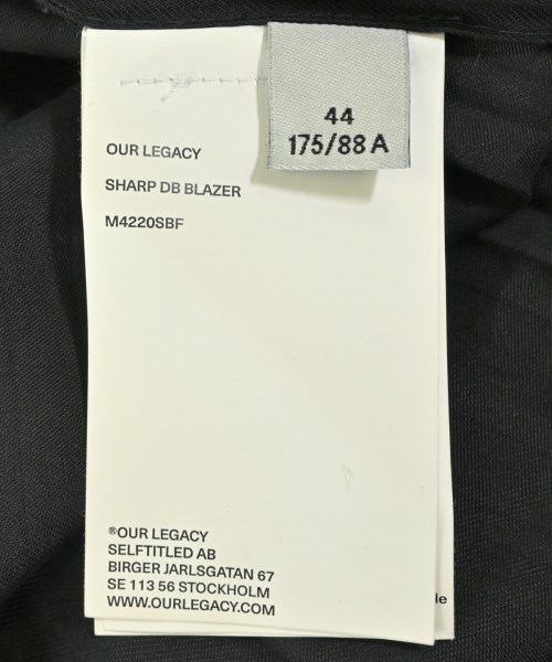 OUR LEGACY（アワーレガシー）テーラードジャケット 黒 サイズ:44(S位) メンズ/2200618775026