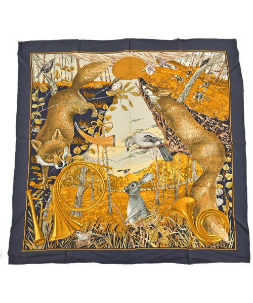 HERMES(エルメス)バンダナ・スカーフ 紺 サイズ:90/2200678115701