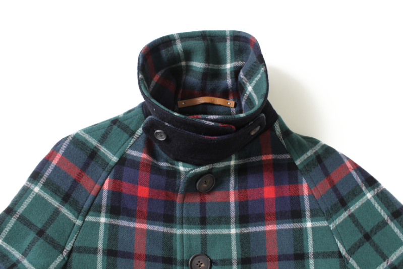 “メルトンウールチェックステンカラーコート”