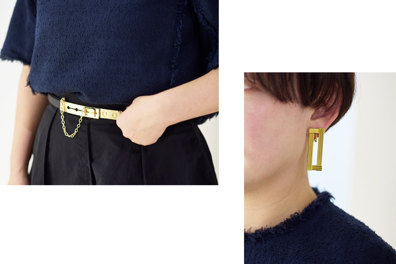 ベルト　ビーロウザベルト　ブラウス　アドーア　イヤリング　トーガ